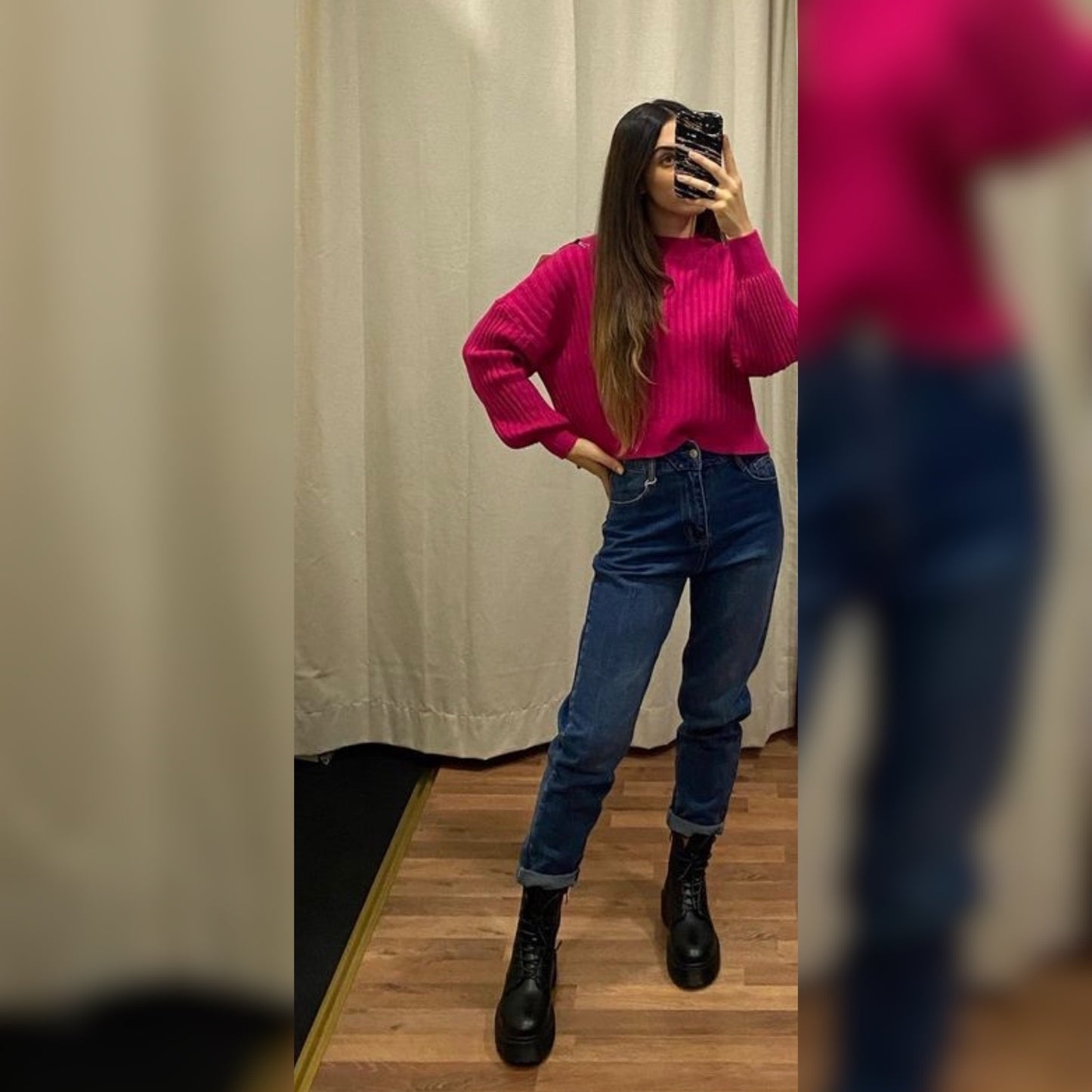 Широкий ребристый свитер