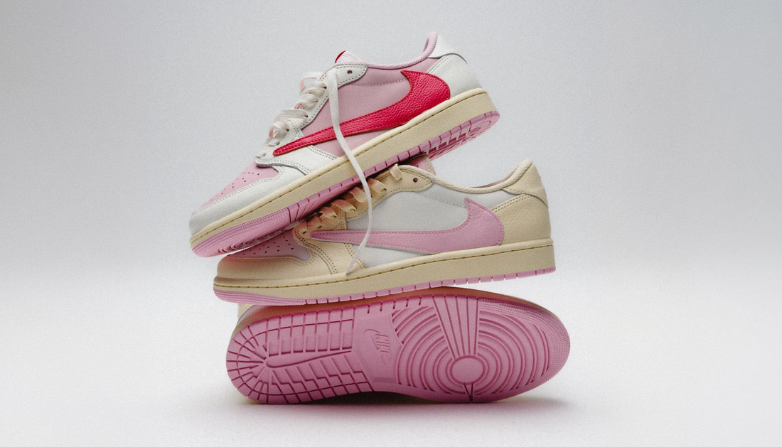 Jordan 1 Low Retro OG SP Travis Scott Pink Pack Tropical Pink Shy Pink sneakers in esclusiva da Deda Roma