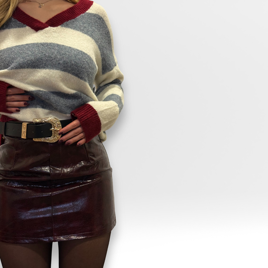 Gonna Mini Effetto Pelle Bordeaux | Gonna Camelia | Deda Roma