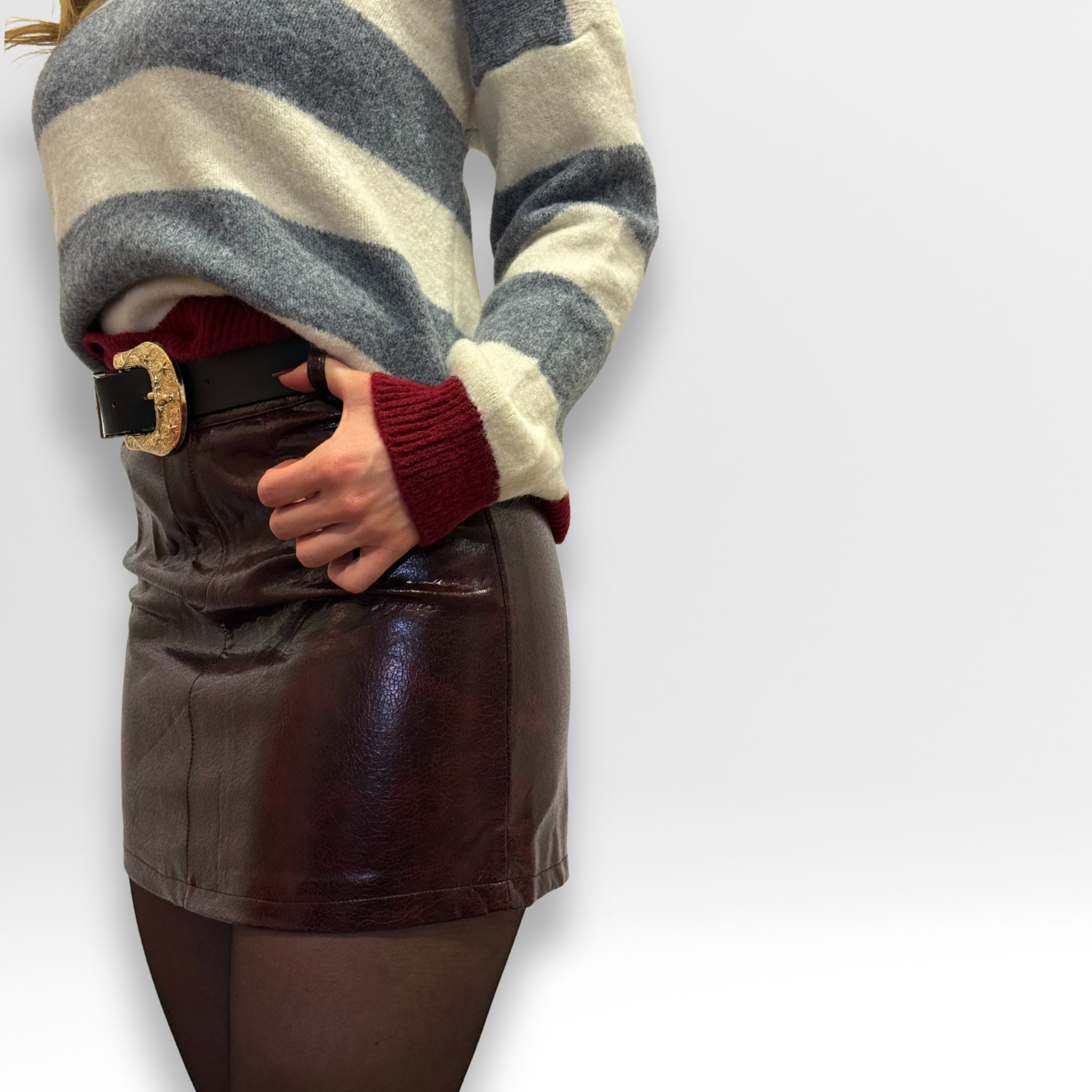 Gonna Mini Effetto Pelle Bordeaux | Gonna Camelia | Deda Roma