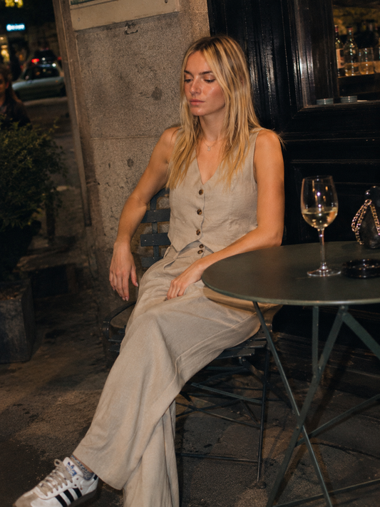 Grey Sand Tailored Set – Coordinato gilet e pantalone grigio sabbia | Deda Roma