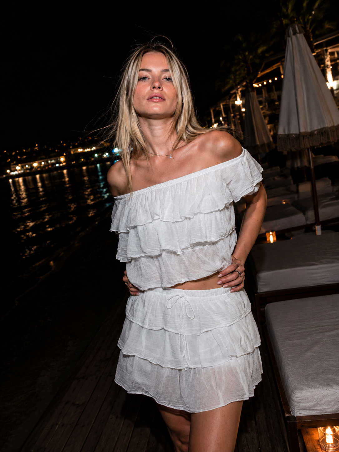 Malaga Breeze Set – Coordinato bianco con top volant e mini gonna | Deda Roma